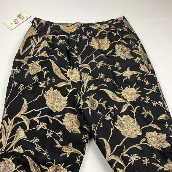 Dana Buchman Womens Silk Pants 8 Black Gold Embroidered Floral Boho NWT Luxe - Picture 10 of 12